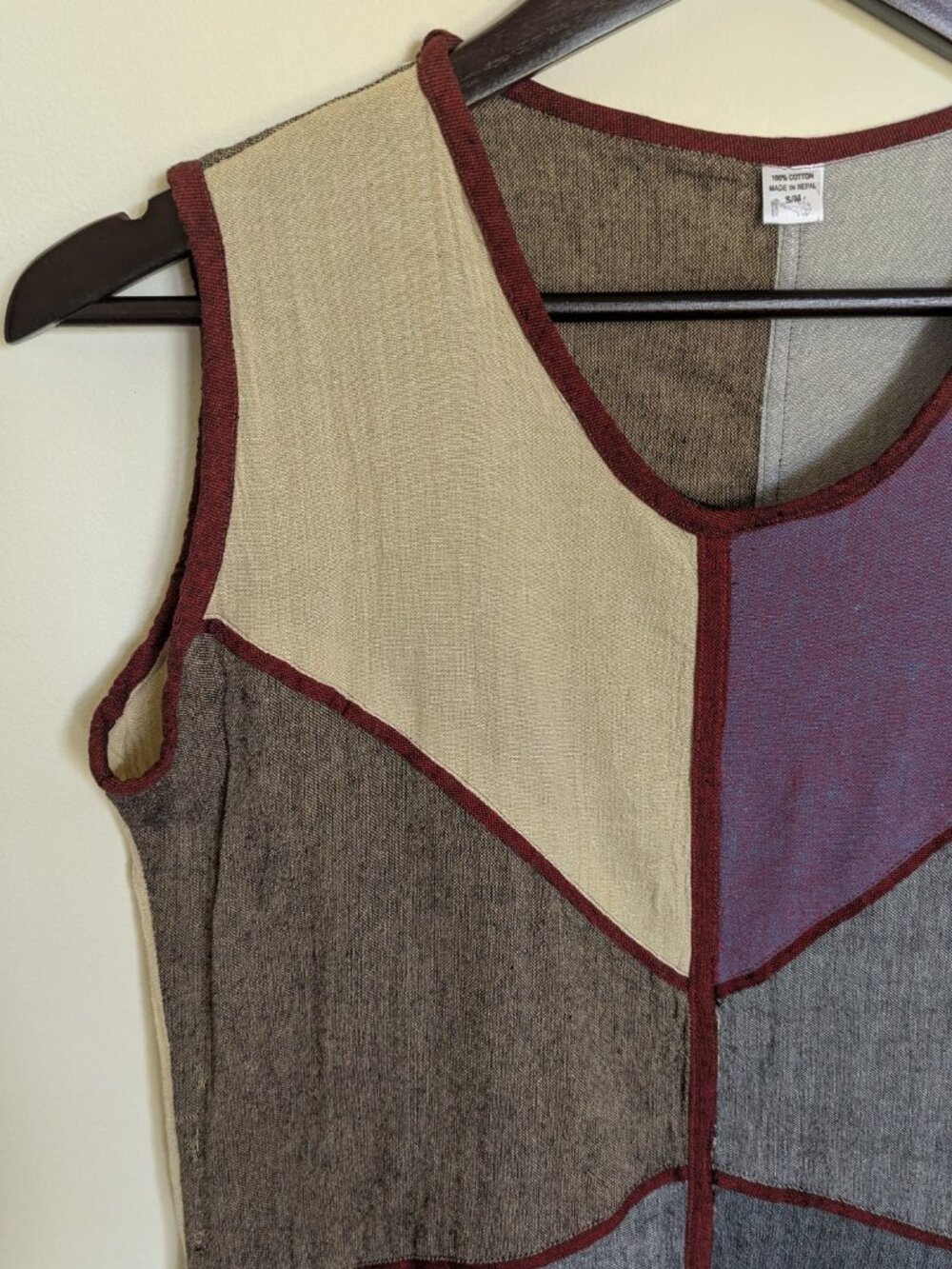Ethically Made Purple and Grey Colorblock Patchwork Dress Size Medium